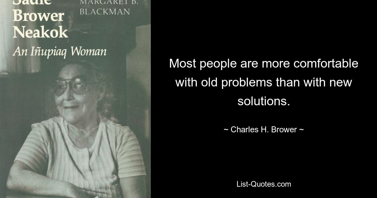 Most people are more comfortable with old problems than with new solutions. — © Charles H. Brower