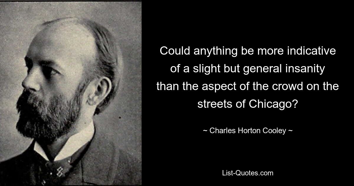 Could anything be more indicative of a slight but general insanity than the aspect of the crowd on the streets of Chicago? — © Charles Horton Cooley