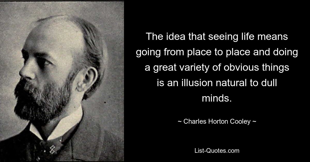 The idea that seeing life means going from place to place and doing a great variety of obvious things is an illusion natural to dull minds. — © Charles Horton Cooley