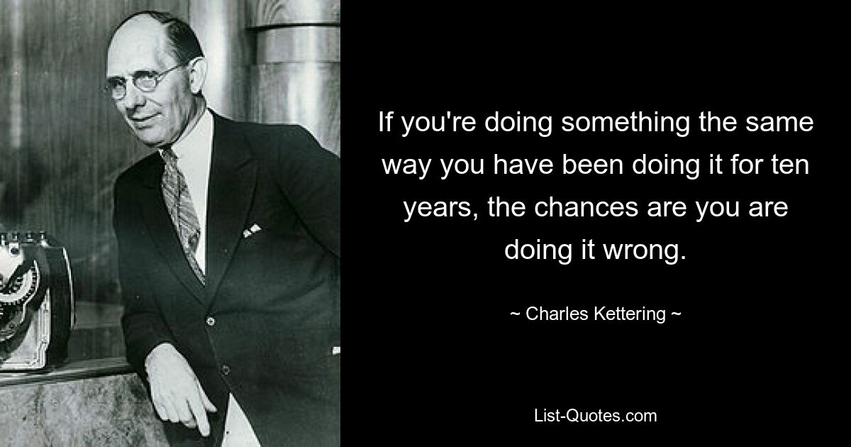 If you're doing something the same way you have been doing it for ten years, the chances are you are doing it wrong. — © Charles Kettering