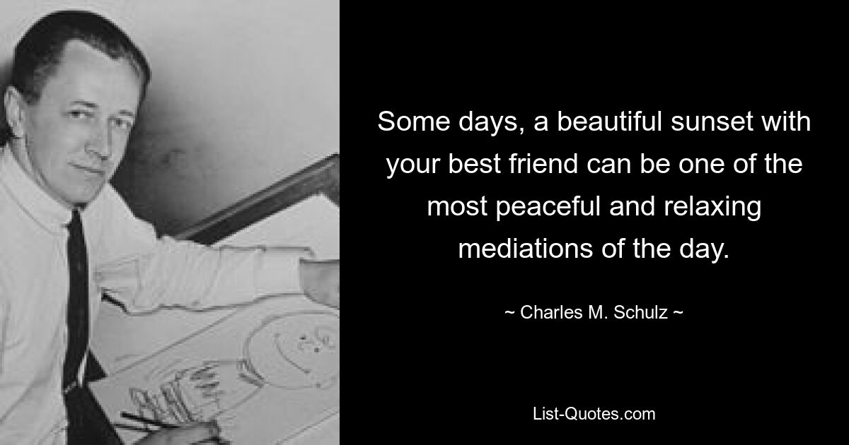 Some days, a beautiful sunset with your best friend can be one of the most peaceful and relaxing mediations of the day. — © Charles M. Schulz