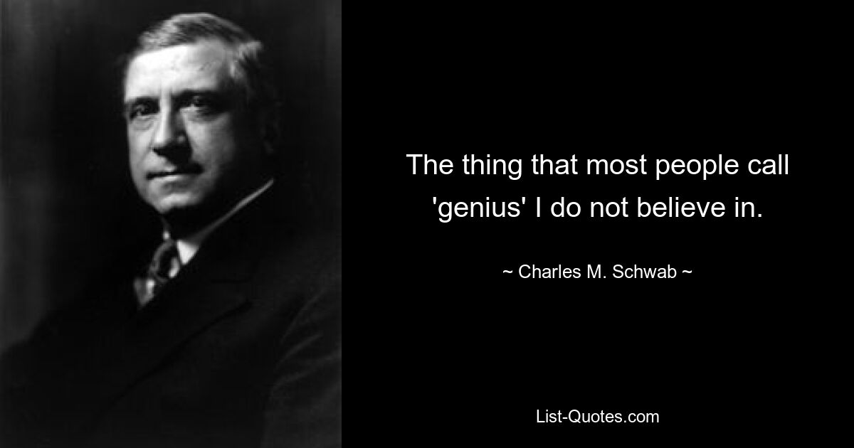 The thing that most people call 'genius' I do not believe in. — © Charles M. Schwab