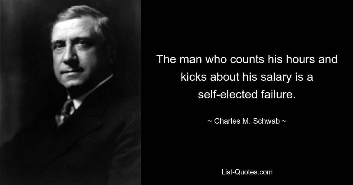 The man who counts his hours and kicks about his salary is a self-elected failure. — © Charles M. Schwab