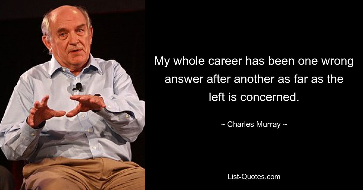 My whole career has been one wrong answer after another as far as the left is concerned. — © Charles Murray