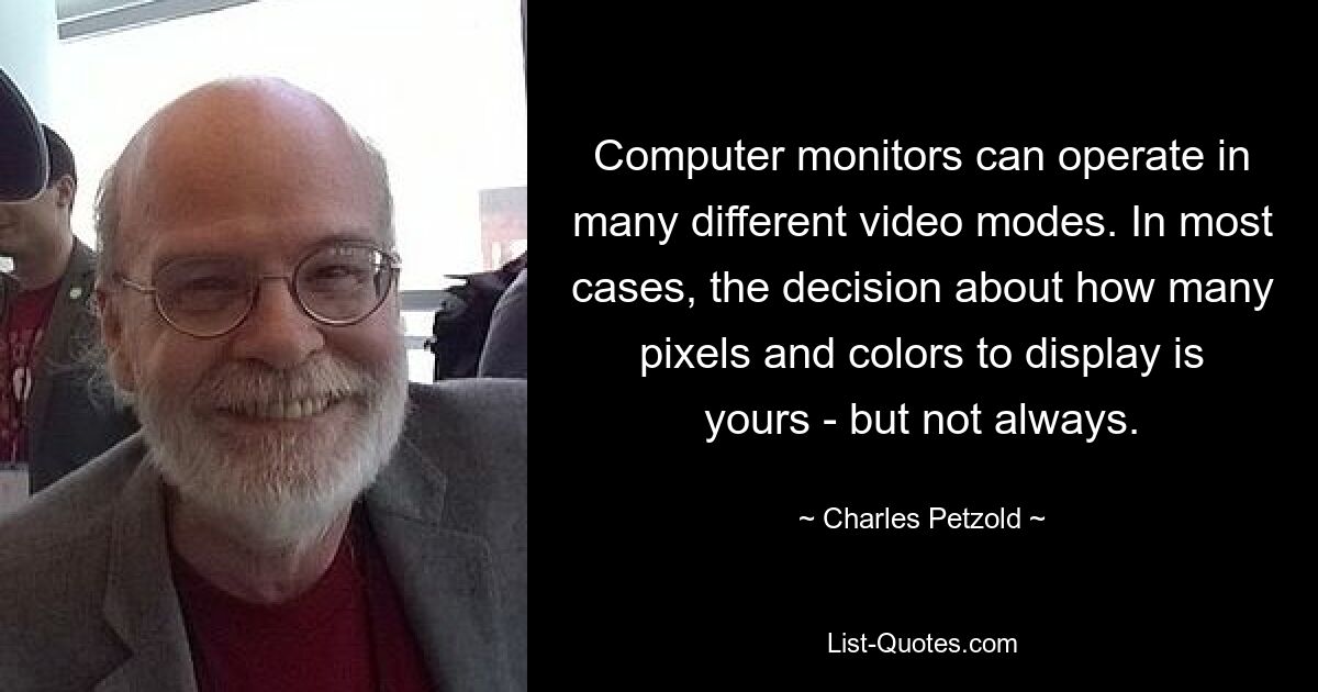 Computer monitors can operate in many different video modes. In most cases, the decision about how many pixels and colors to display is yours - but not always. — © Charles Petzold