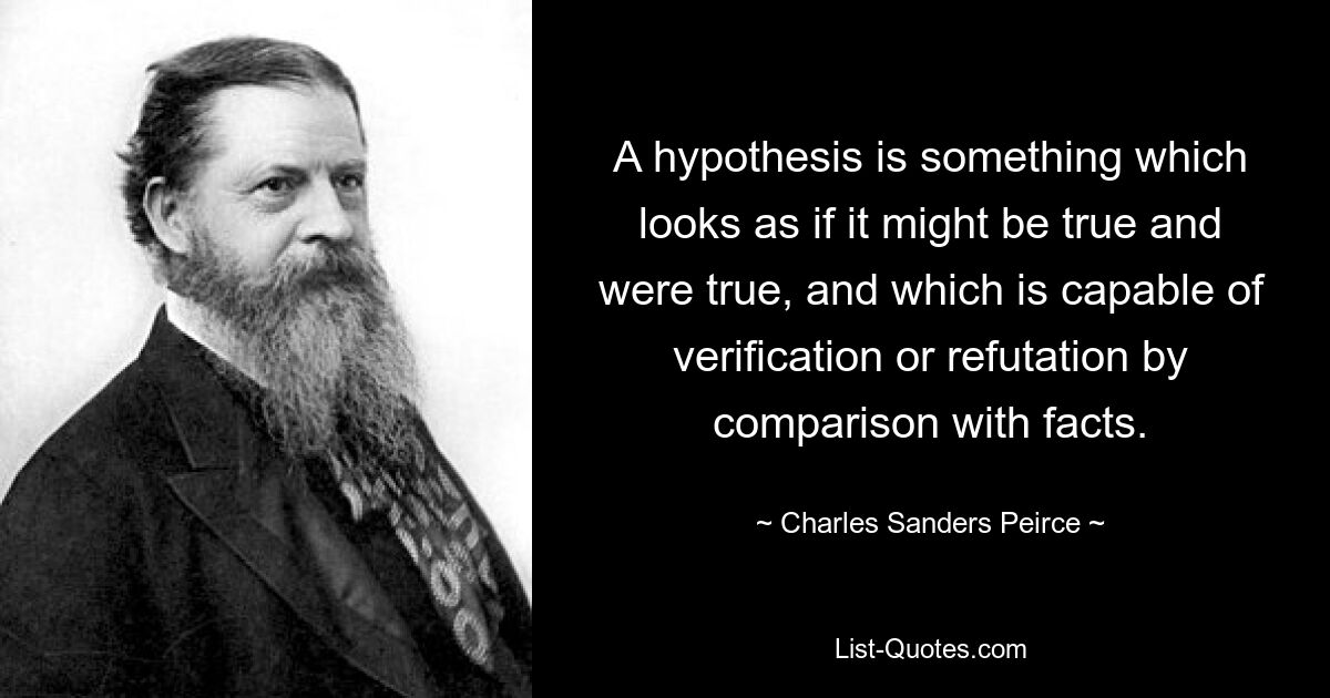 A hypothesis is something which looks as if it might be true and were true, and which is capable of verification or refutation by comparison with facts. — © Charles Sanders Peirce