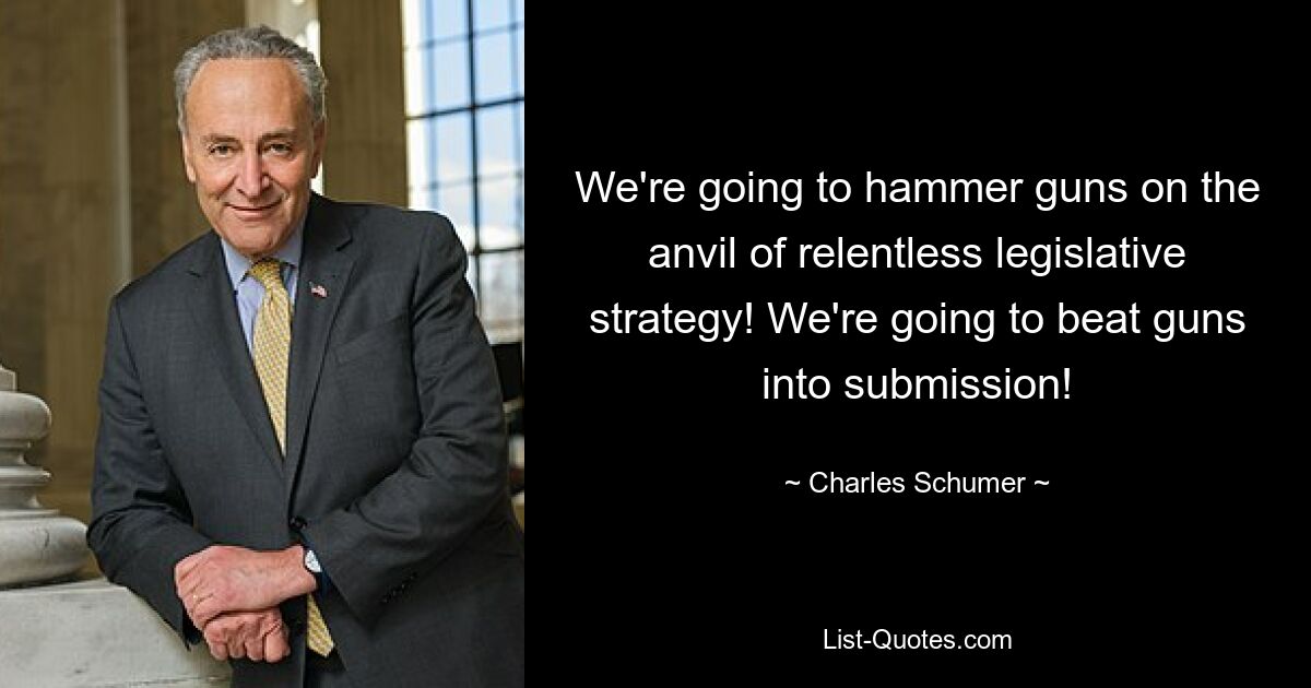 We're going to hammer guns on the anvil of relentless legislative strategy! We're going to beat guns into submission! — © Charles Schumer