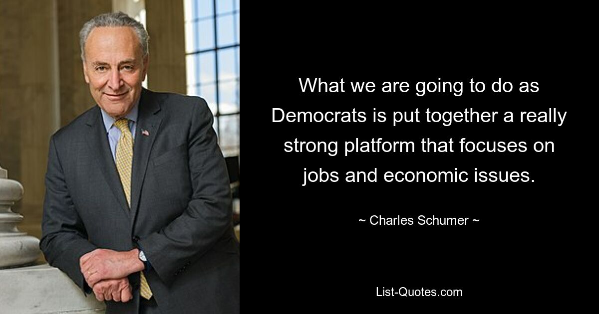 What we are going to do as Democrats is put together a really strong platform that focuses on jobs and economic issues. — © Charles Schumer