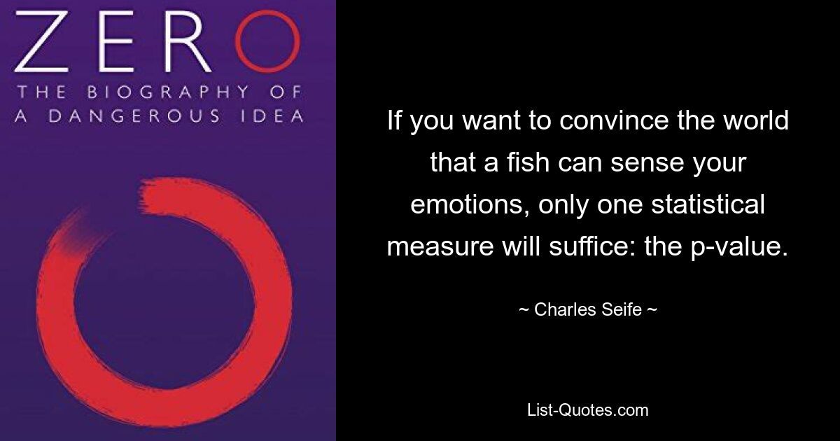 If you want to convince the world that a fish can sense your emotions, only one statistical measure will suffice: the p-value. — © Charles Seife