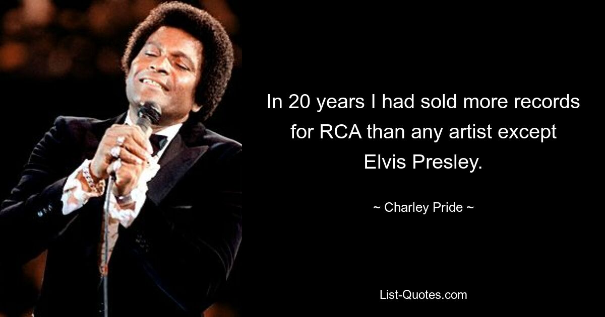 In 20 years I had sold more records for RCA than any artist except Elvis Presley. — © Charley Pride