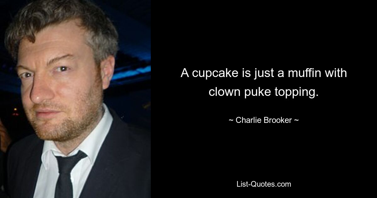 A cupcake is just a muffin with clown puke topping. — © Charlie Brooker