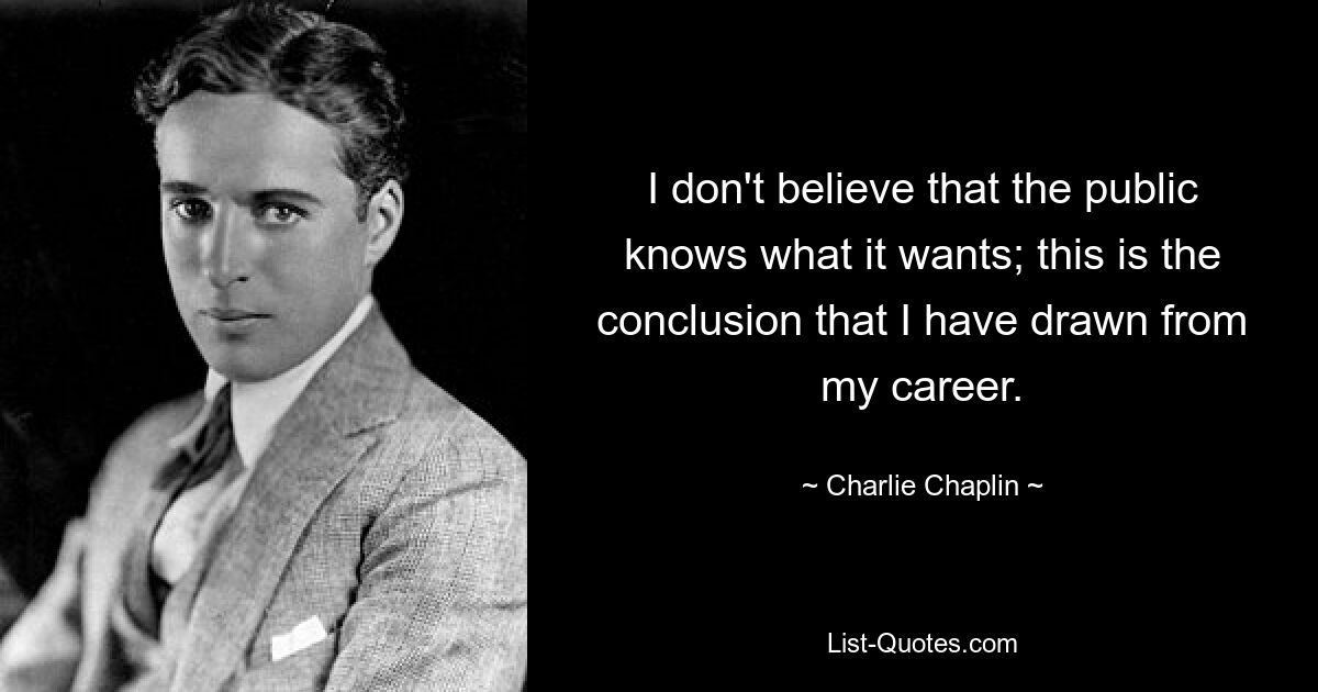Я не верю, что публика знает, чего хочет; Это вывод, который я сделал из своей карьеры. — © Чарли Чаплин 