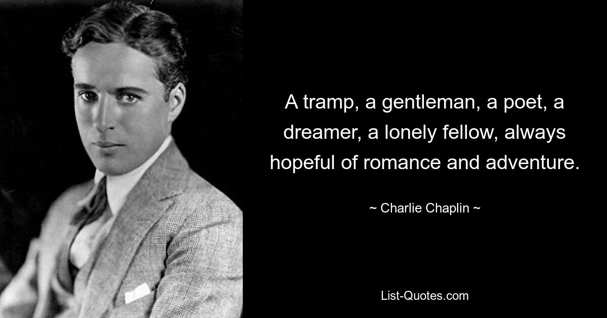 A tramp, a gentleman, a poet, a dreamer, a lonely fellow, always hopeful of romance and adventure. — © Charlie Chaplin