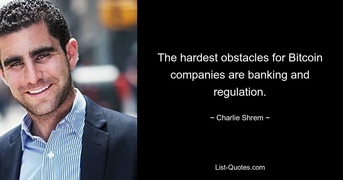 The hardest obstacles for Bitcoin companies are banking and regulation. — © Charlie Shrem