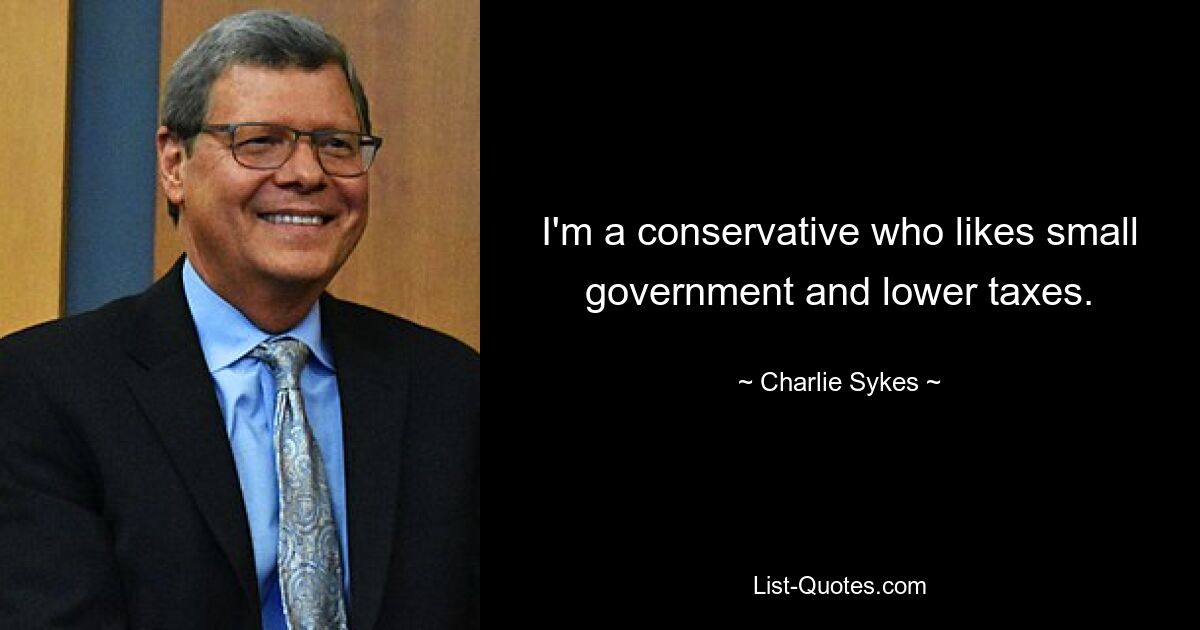 I'm a conservative who likes small government and lower taxes. — © Charlie Sykes