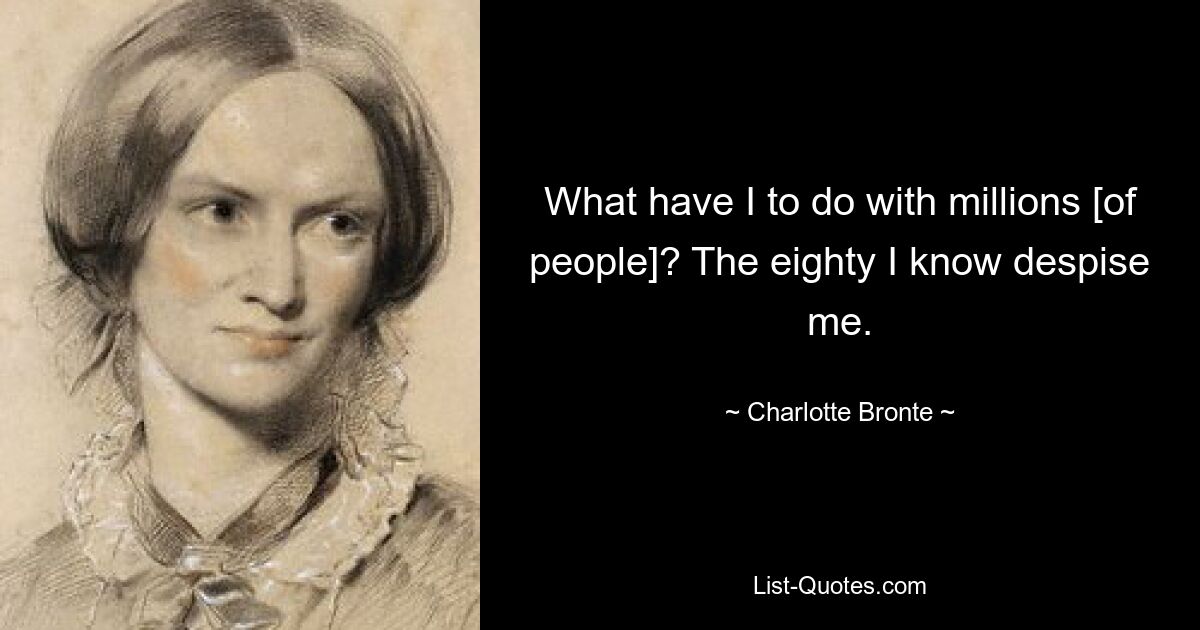 What have I to do with millions [of people]? The eighty I know despise me. — © Charlotte Bronte