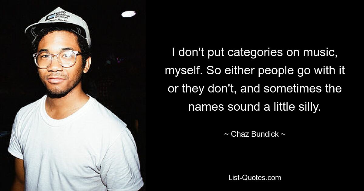 I don't put categories on music, myself. So either people go with it or they don't, and sometimes the names sound a little silly. — © Chaz Bundick