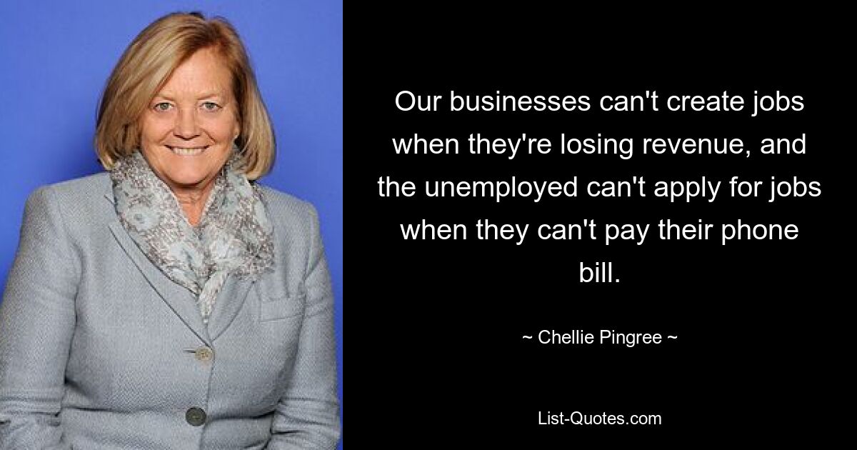 Our businesses can't create jobs when they're losing revenue, and the unemployed can't apply for jobs when they can't pay their phone bill. — © Chellie Pingree