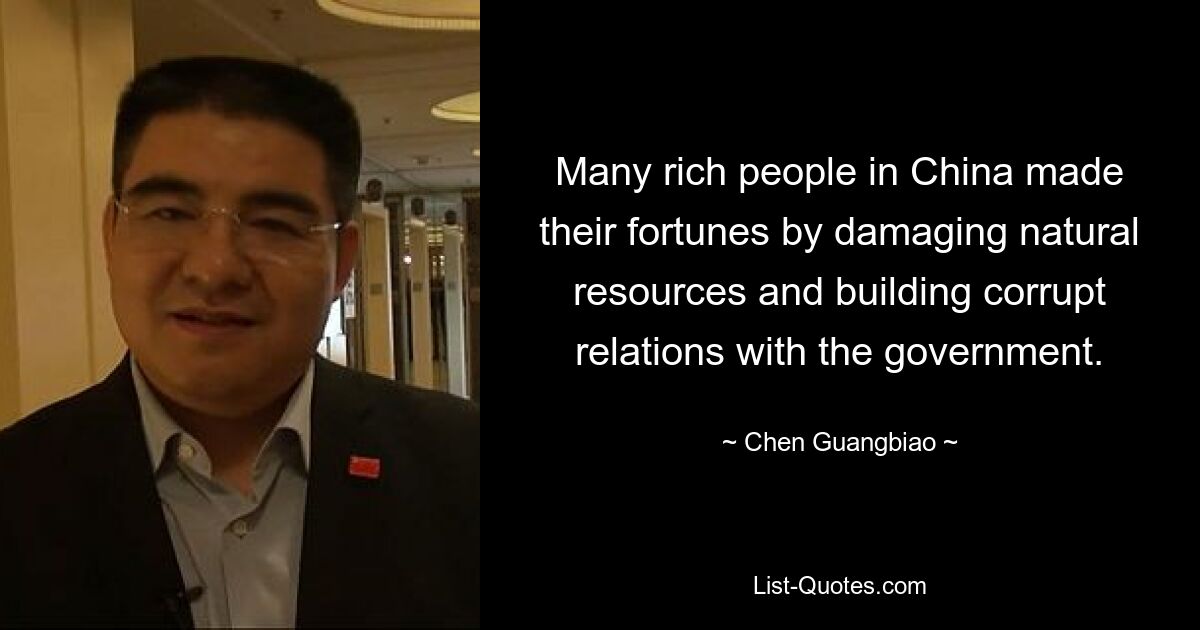 Many rich people in China made their fortunes by damaging natural resources and building corrupt relations with the government. — © Chen Guangbiao