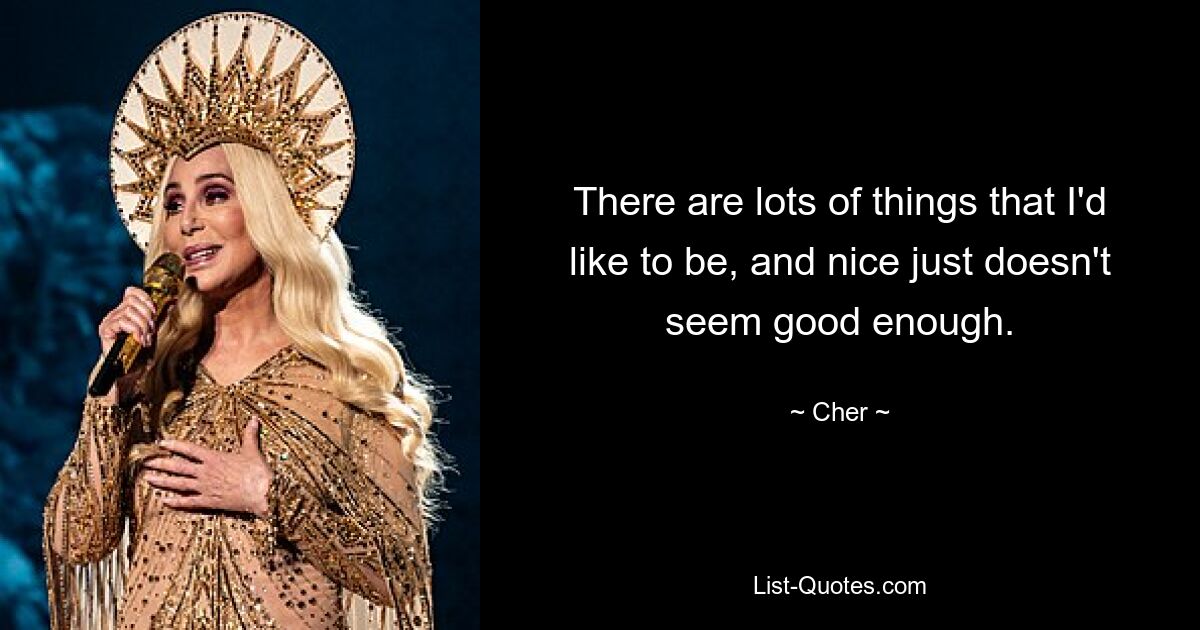 There are lots of things that I'd like to be, and nice just doesn't seem good enough. — © Cher