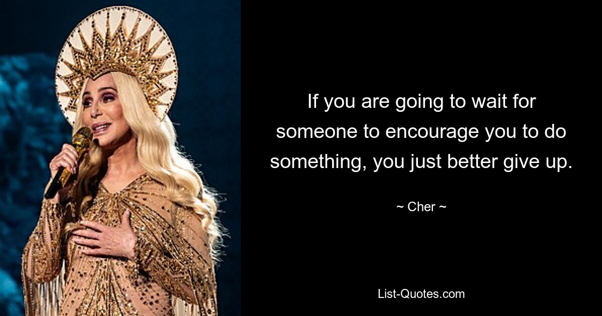 If you are going to wait for someone to encourage you to do something, you just better give up. — © Cher