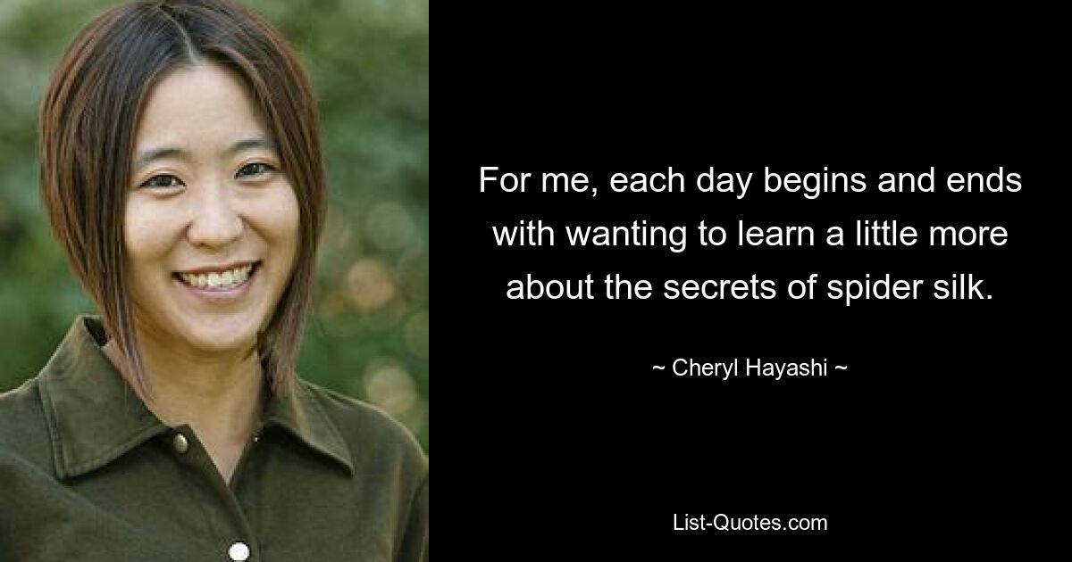 For me, each day begins and ends with wanting to learn a little more about the secrets of spider silk. — © Cheryl Hayashi