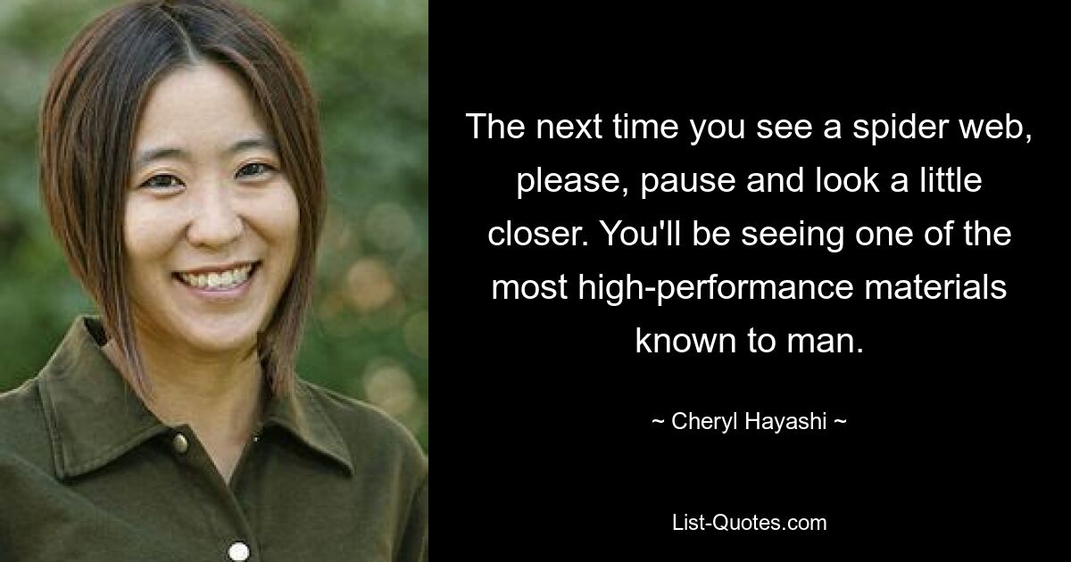 The next time you see a spider web, please, pause and look a little closer. You'll be seeing one of the most high-performance materials known to man. — © Cheryl Hayashi