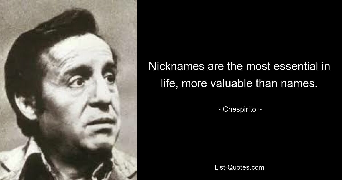 Nicknames are the most essential in life, more valuable than names. — © Chespirito