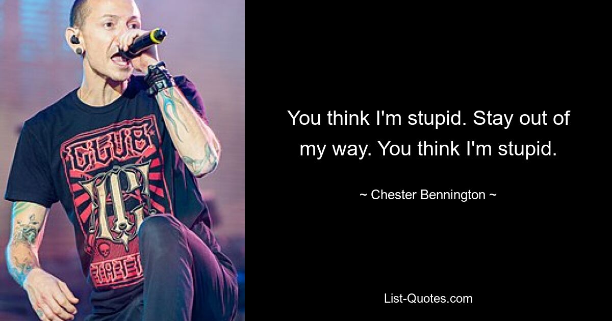 You think I'm stupid. Stay out of my way. You think I'm stupid. — © Chester Bennington