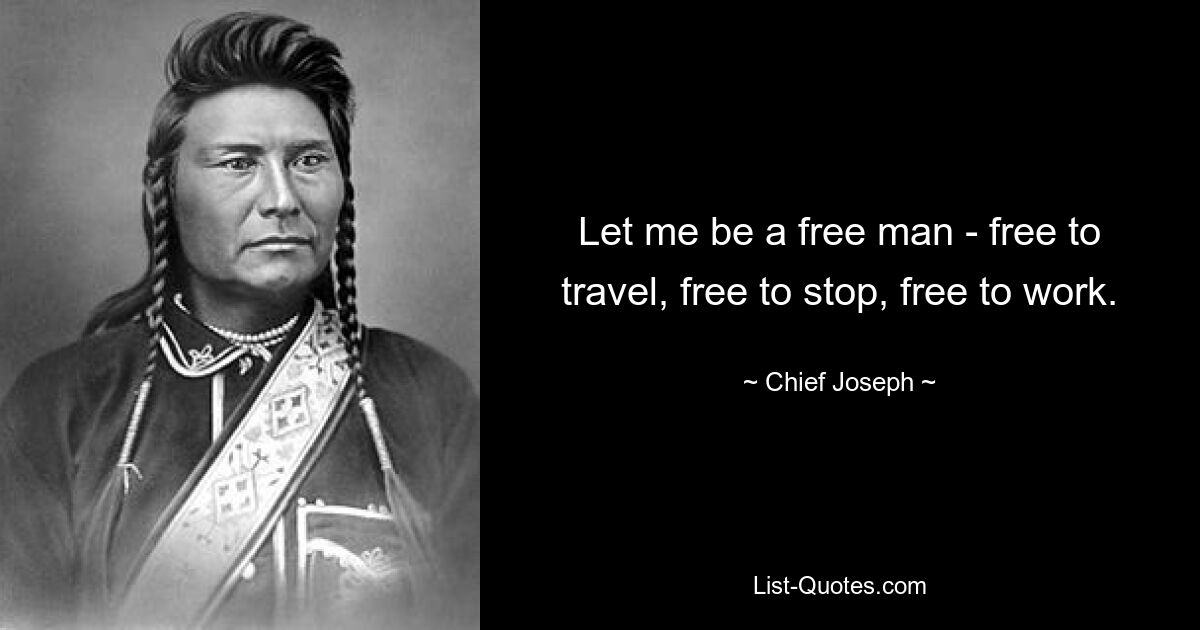 Let me be a free man - free to travel, free to stop, free to work. — © Chief Joseph