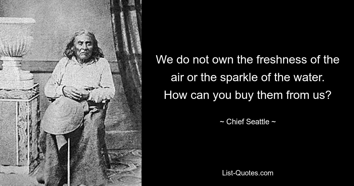 We do not own the freshness of the air or the sparkle of the water. How can you buy them from us? — © Chief Seattle