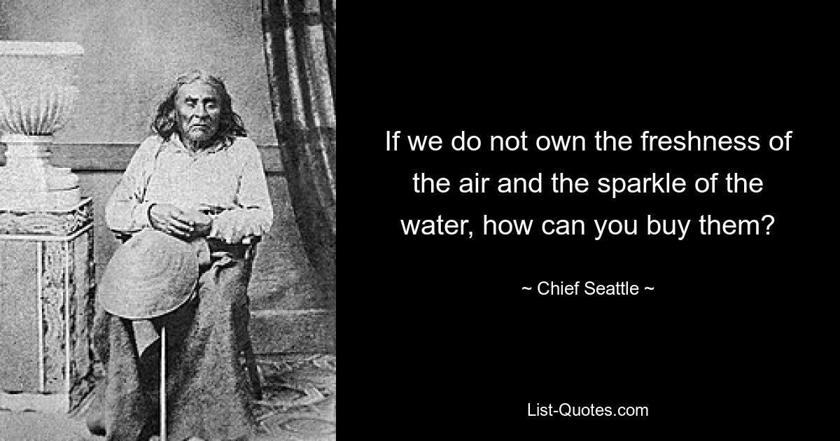 If we do not own the freshness of the air and the sparkle of the water, how can you buy them? — © Chief Seattle