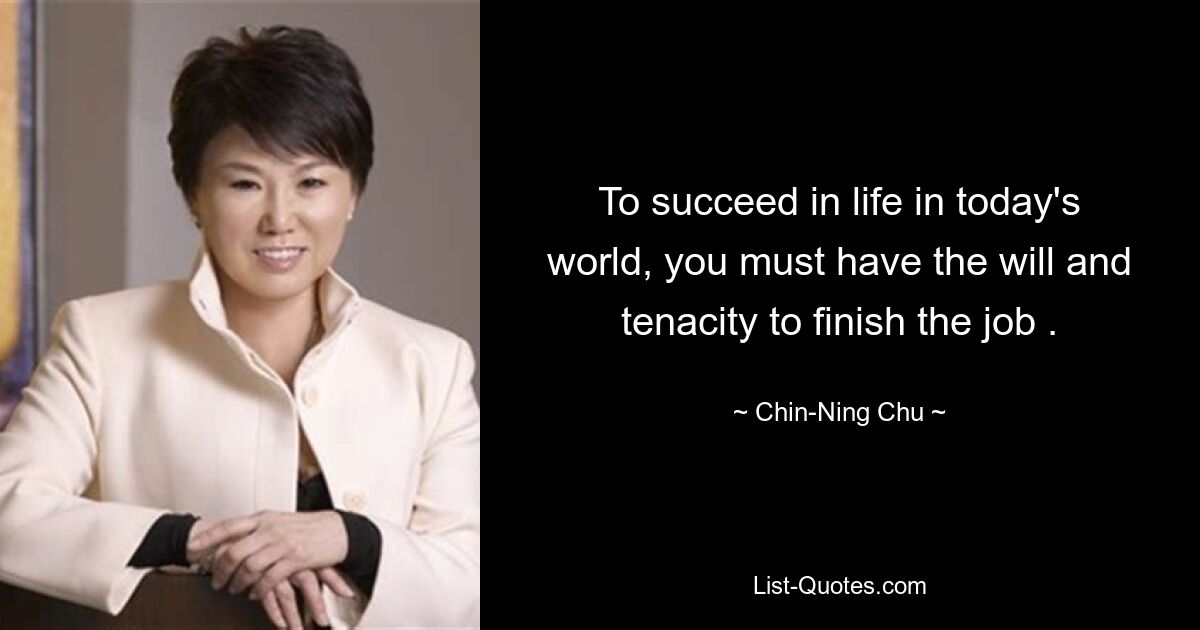 To succeed in life in today's world, you must have the will and tenacity to finish the job . — © Chin-Ning Chu