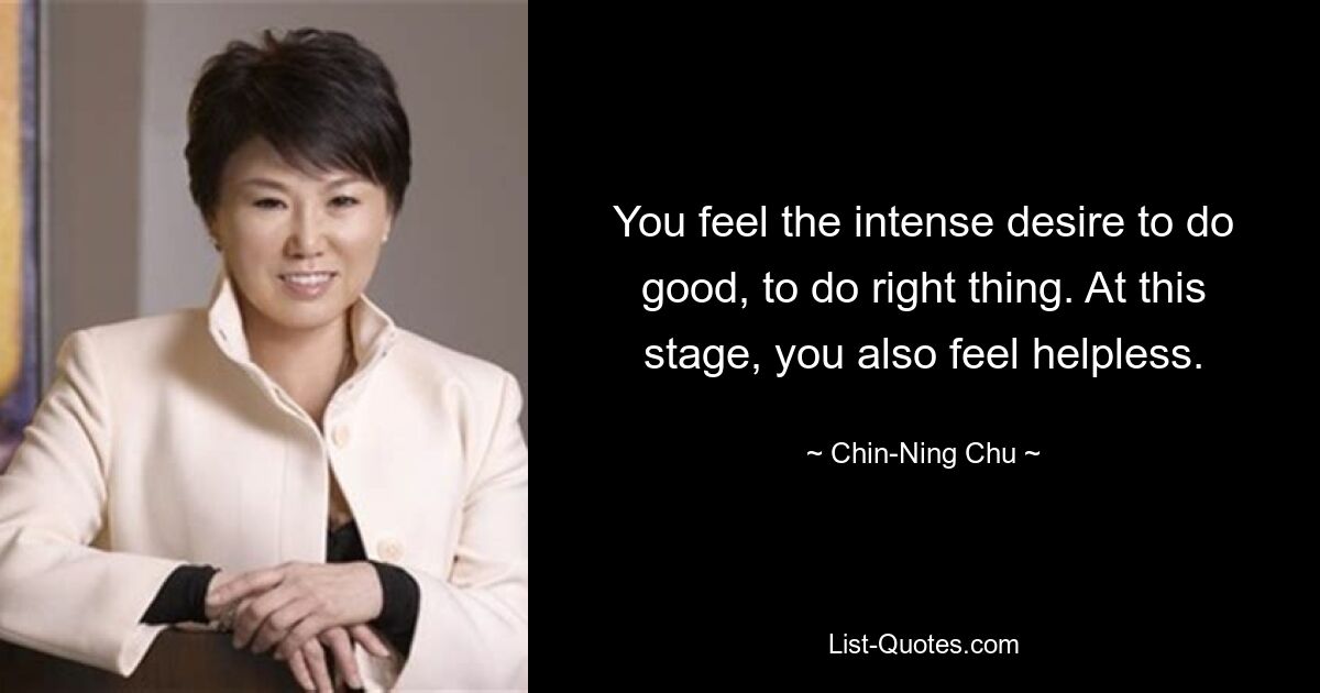 You feel the intense desire to do good, to do right thing. At this stage, you also feel helpless. — © Chin-Ning Chu