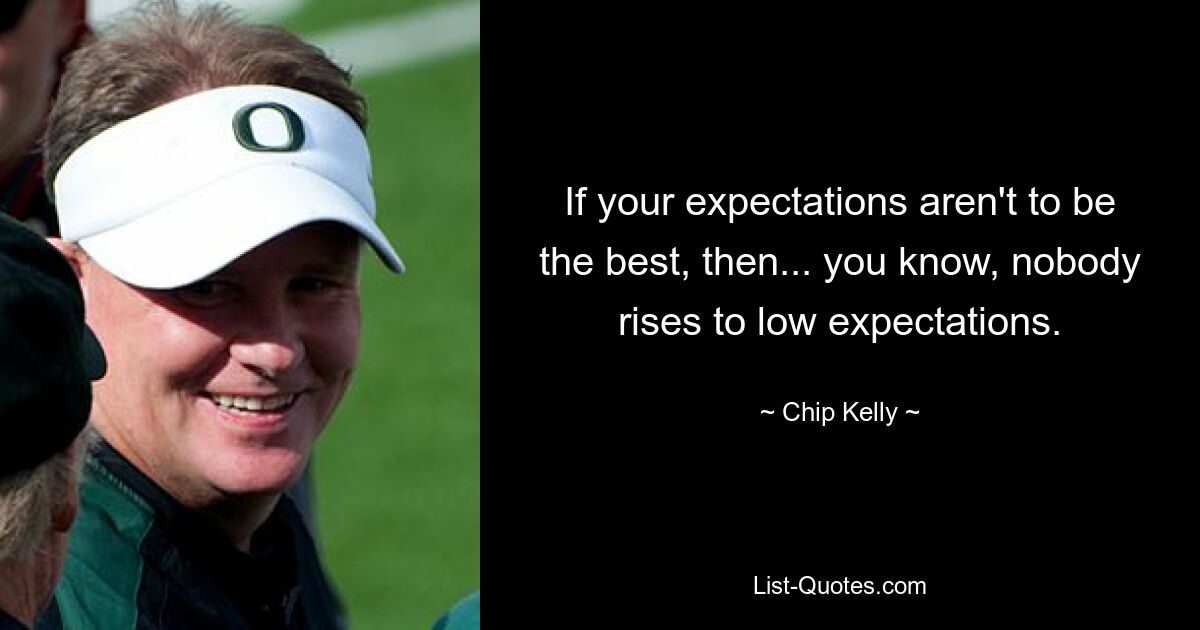 If your expectations aren't to be the best, then... you know, nobody rises to low expectations. — © Chip Kelly