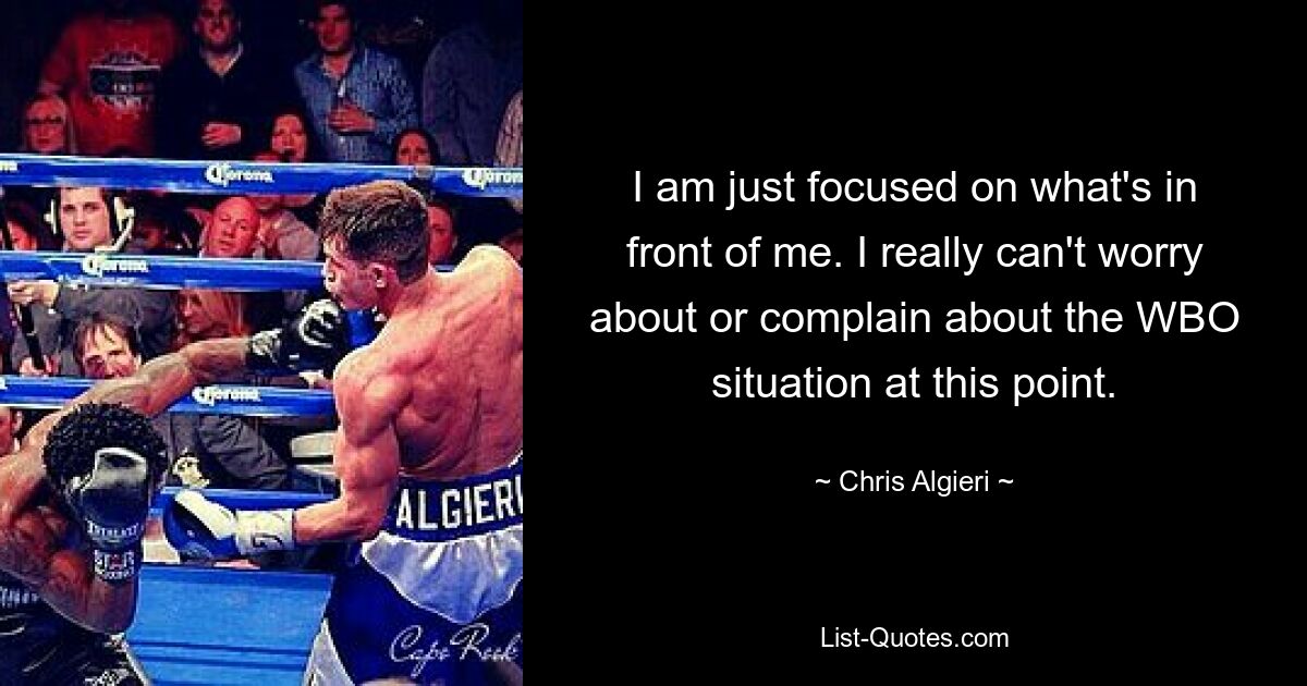 I am just focused on what's in front of me. I really can't worry about or complain about the WBO situation at this point. — © Chris Algieri