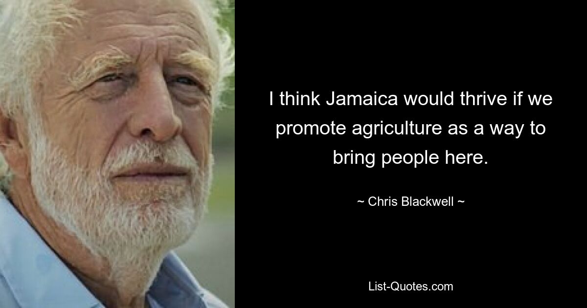 I think Jamaica would thrive if we promote agriculture as a way to bring people here. — © Chris Blackwell