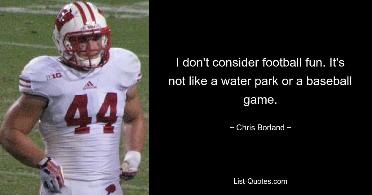 I don't consider football fun. It's not like a water park or a baseball game. — © Chris Borland