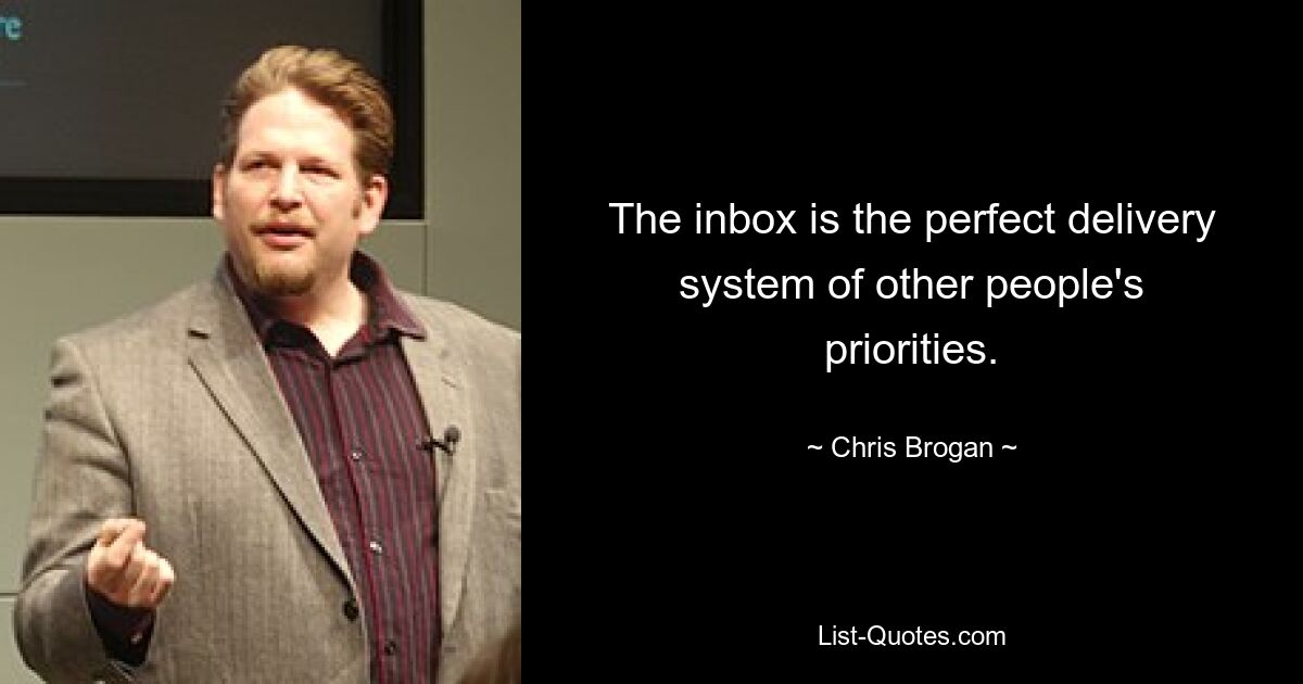 The inbox is the perfect delivery system of other people's priorities. — © Chris Brogan