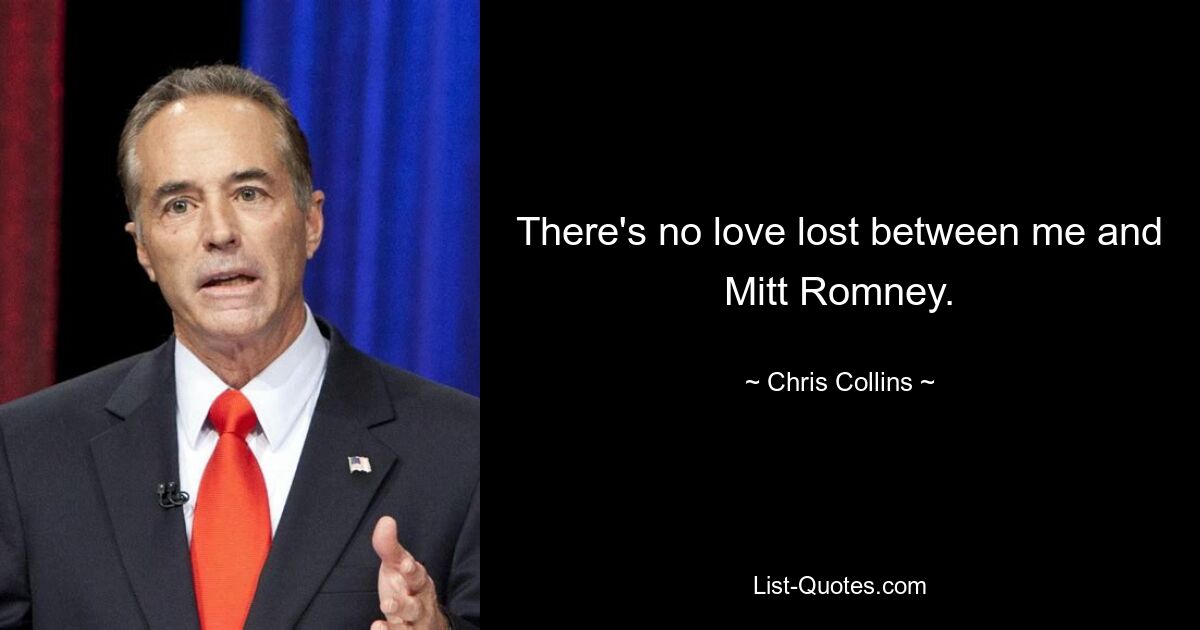 There's no love lost between me and Mitt Romney. — © Chris Collins