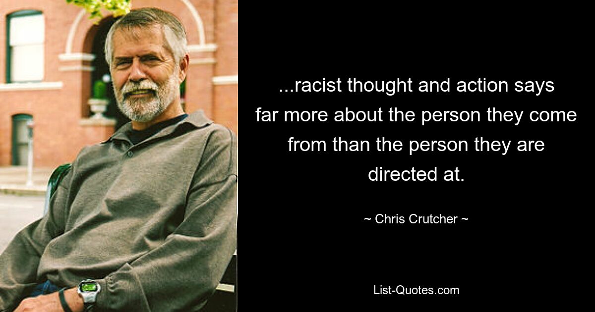 ...racist thought and action says far more about the person they come from than the person they are directed at. — © Chris Crutcher