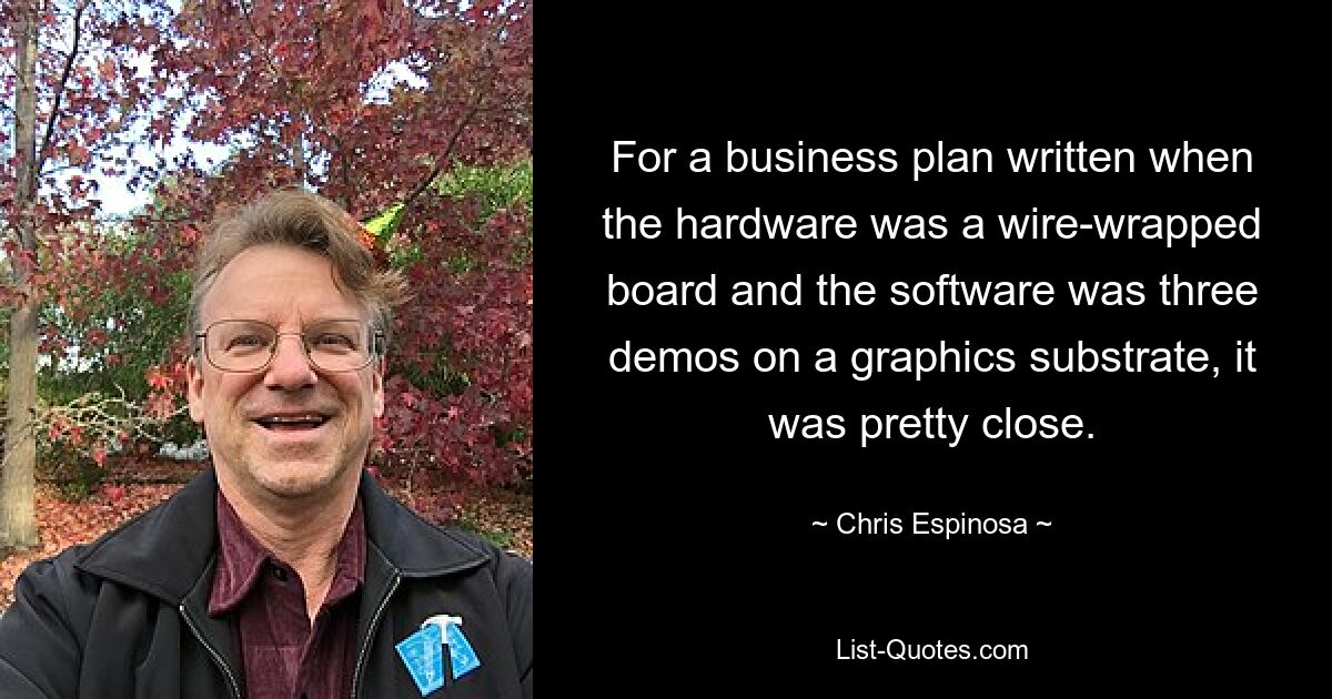 For a business plan written when the hardware was a wire-wrapped board and the software was three demos on a graphics substrate, it was pretty close. — © Chris Espinosa