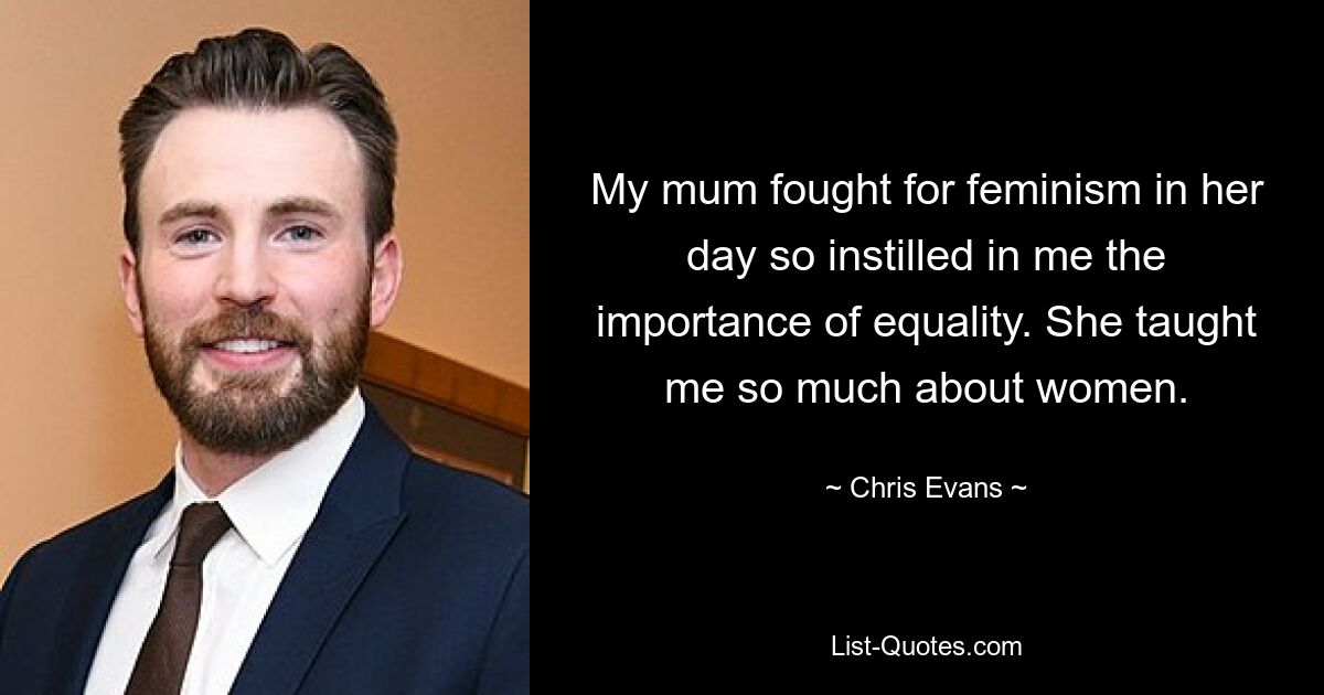 My mum fought for feminism in her day so instilled in me the importance of equality. She taught me so much about women. — © Chris Evans