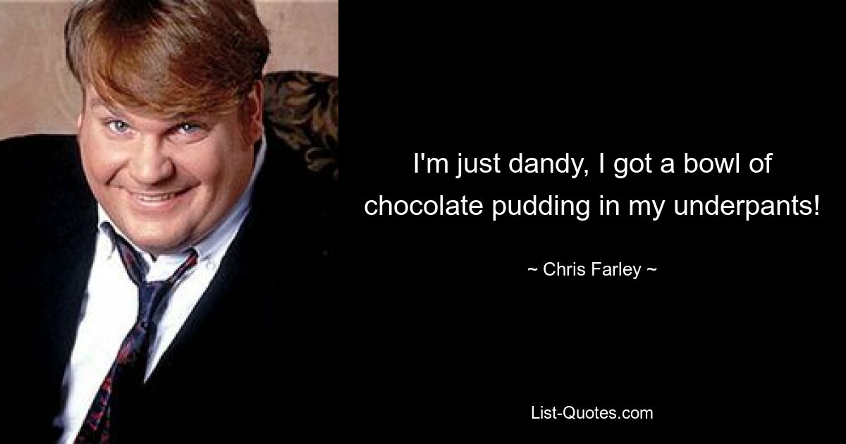 I'm just dandy, I got a bowl of chocolate pudding in my underpants! — © Chris Farley