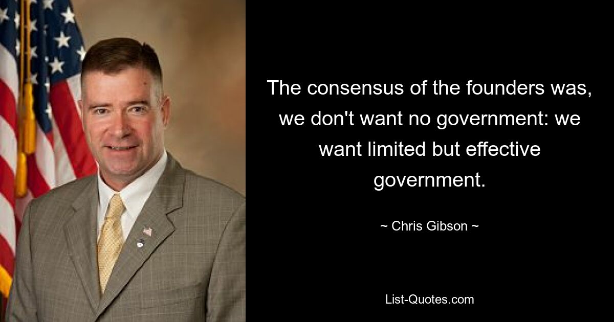 The consensus of the founders was, we don't want no government: we want limited but effective government. — © Chris Gibson