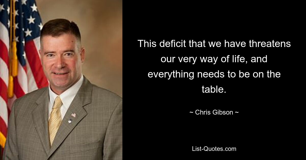 This deficit that we have threatens our very way of life, and everything needs to be on the table. — © Chris Gibson