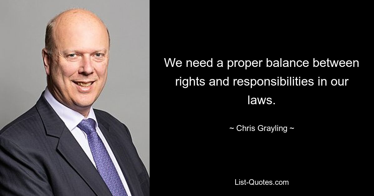 We need a proper balance between rights and responsibilities in our laws. — © Chris Grayling