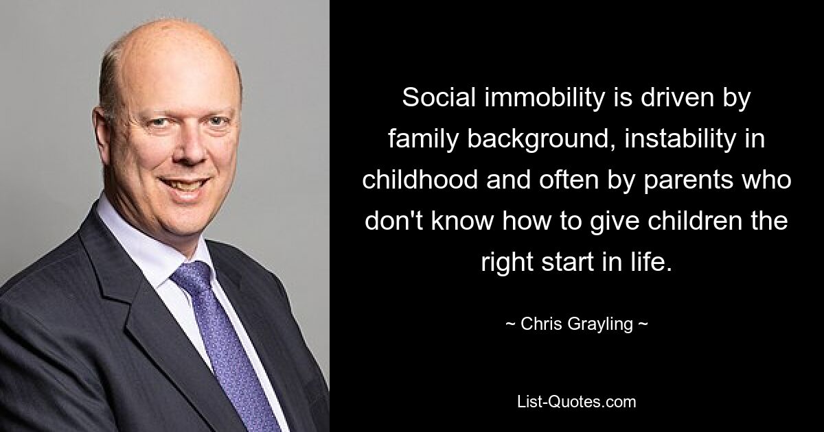 Social immobility is driven by family background, instability in childhood and often by parents who don't know how to give children the right start in life. — © Chris Grayling