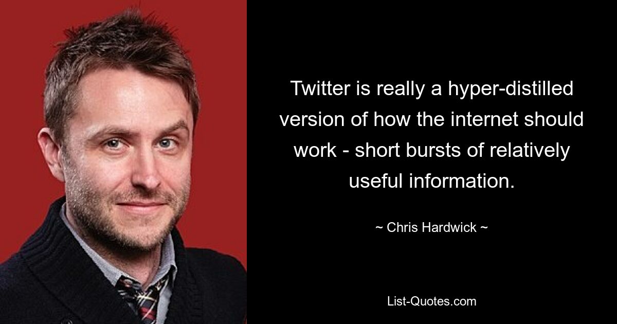 Twitter is really a hyper-distilled version of how the internet should work - short bursts of relatively useful information. — © Chris Hardwick