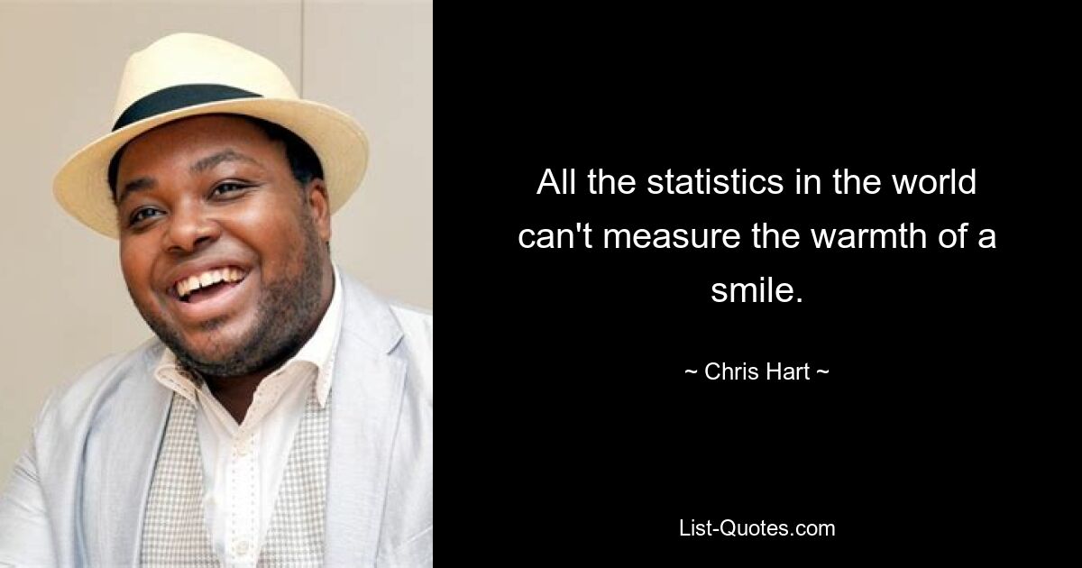 All the statistics in the world can't measure the warmth of a smile. — © Chris Hart